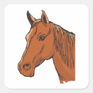 Pegatina Cuadrada Caballo marrón