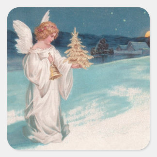 Pegatina Cuadrada Caballo: Navidades Ángel con Campana