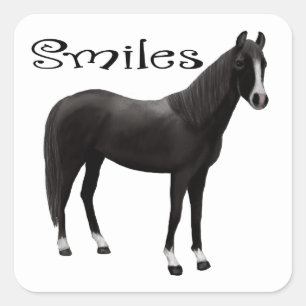 Pegatina Cuadrada Caballo Negro Pensando en ti Sonrisas Hola Caballo
