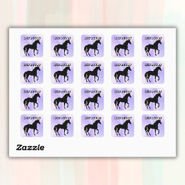 Pegatina Cuadrada Caballo negro sobre lilac - monograma |