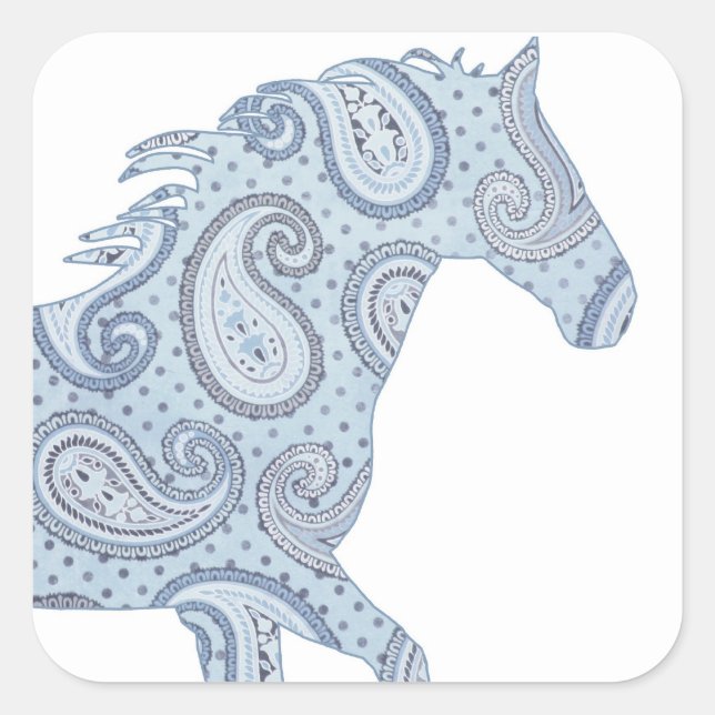 Pegatina Cuadrada Caballo Paisley Azul (Anverso)