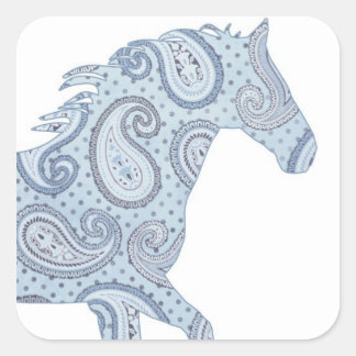 Pegatina Cuadrada Caballo Paisley Azul