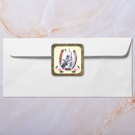 Pegatina Cuadrada Caballo Pintado Con Marco De Cuero Faux