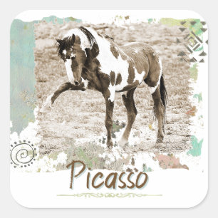 Pegatina Cuadrada Caballo Pintado Salvaje Picasso Foto Grande Pegati