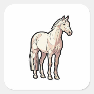Pegatina Cuadrada Caballo Premium Tranquilo – Ilustración Animal Min