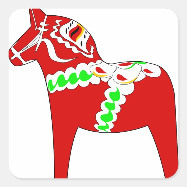 Pegatina Cuadrada Caballo Red Dalarna (Anverso)