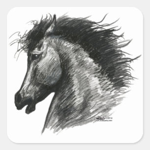 Pegatina Cuadrada Caballo Salvaje Ferviente