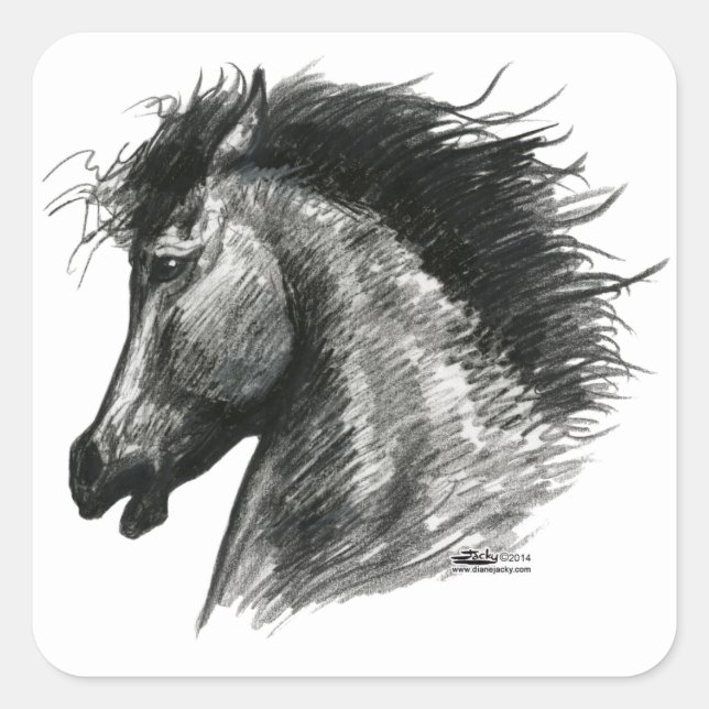 Pegatina Cuadrada Caballo Salvaje Ferviente (Anverso)