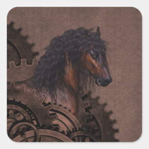 Pegatina Cuadrada Caballo Steampunk