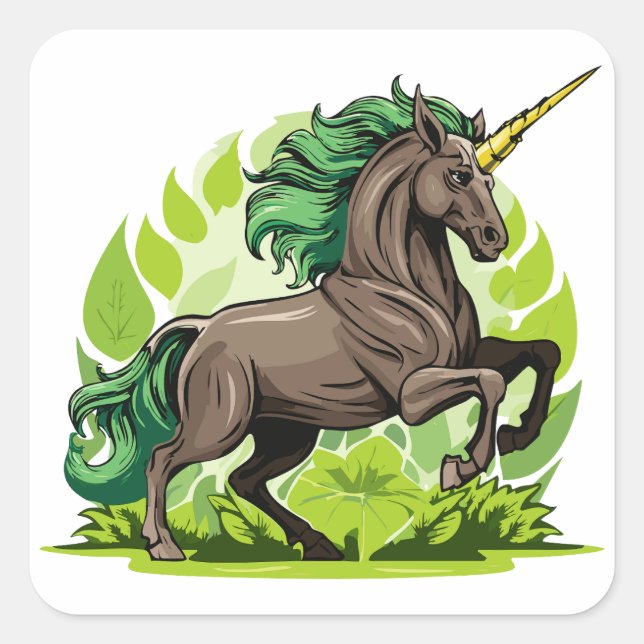Pegatina Cuadrada Caballo unicornio (Anverso)