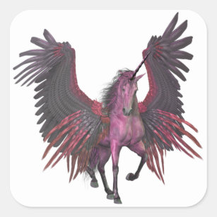 Pegatina Cuadrada Caballo volador rosa unicornio Pegaso