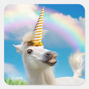 Pegatina Cuadrada Caballo Y Arcoiris De Unicornio fiesta