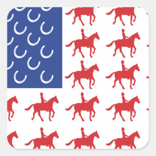 Pegatina Cuadrada Caballo y jinete patriótico