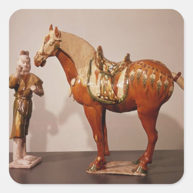 Pegatina Cuadrada Caballo y novio, Dinastía Tang (Anverso)