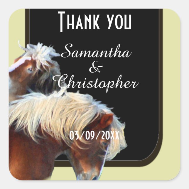 Pegatina Cuadrada Caballo y pony equetrista temática gracias (Anverso)