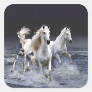 Pegatina Cuadrada Caballos corriendo lanzando almohada