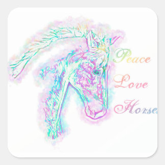 Pegatina Cuadrada Caballos de amor por la paz