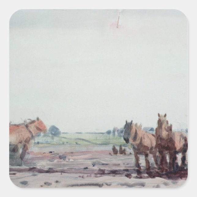 Pegatina Cuadrada Caballos de arado (Anverso)