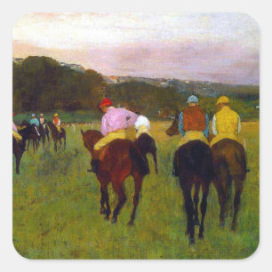 Pegatina Cuadrada Caballos de carreras Edgar Degas en Longchamp