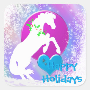 Pegatina Cuadrada Caballos de Corazón Blanco V Festividad