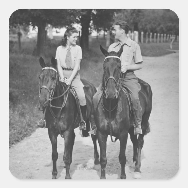 Pegatina Cuadrada Caballos de equitación (Anverso)
