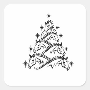 Pegatina Cuadrada Caballos de Navidad Árbol de Navidad Navidad Navid