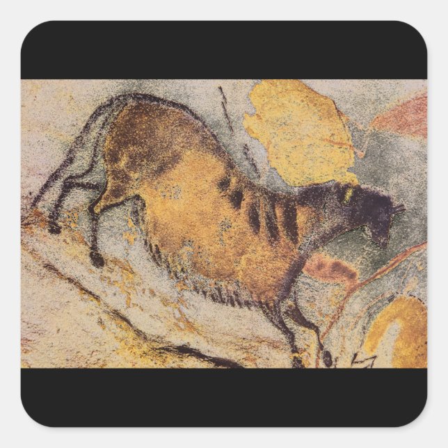 Pegatina Cuadrada Caballos, Lascaux, Dordogne_Art de la antigüedad (Anverso)