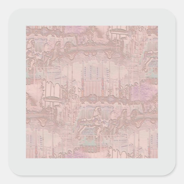 Pegatina Cuadrada Caballos rosados de carrusel (Anverso)