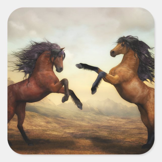 Pegatina Cuadrada Caballos salvajes (Anverso)