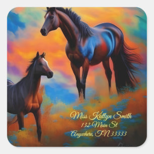 Pegatina Cuadrada Caballos salvajes *personalizar*