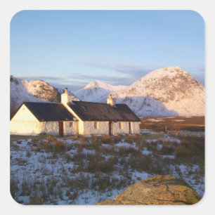 Pegatina Cuadrada Cabaña Blackrock, Glencoe, Tierras Altas, Escocia