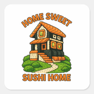 Pegatina Cuadrada Cabaña de comida de casa de sushi sinusal