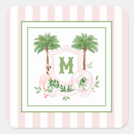 Pegatina Cuadrada Cabana Stripes Palm Beach Monogram Crest