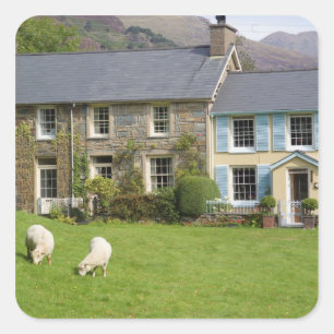 Pegatina Cuadrada Cabañas, Beddgelert, Gwynedd, Gales