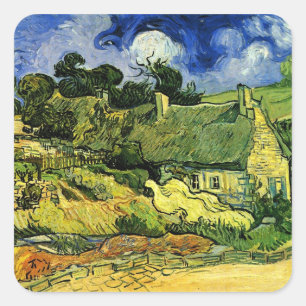 Pegatina Cuadrada Cabañas con Techo de Paja, Cordeville por Vincent 
