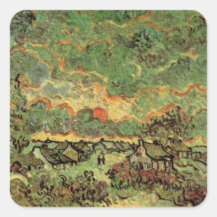 Pegatina Cuadrada Cabañas de Van Gogh Cipreses Reminiscencia del Nor