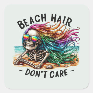 Pegatina Cuadrada Cabello de playa no importa - Skeleton (2)