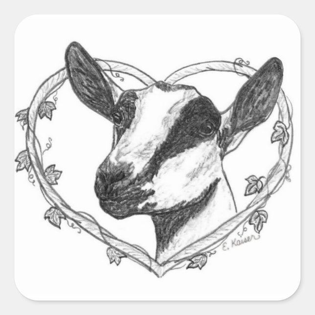 Pegatina Cuadrada Cabeza alpina en corazón (Anverso)