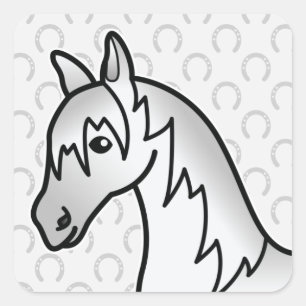 Pegatina Cuadrada Cabeza de caballo de dibujos animados gris