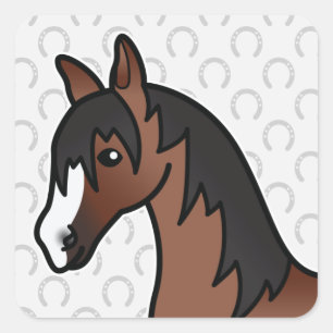 Pegatina Cuadrada Cabeza de caballo de dibujos animados marrón