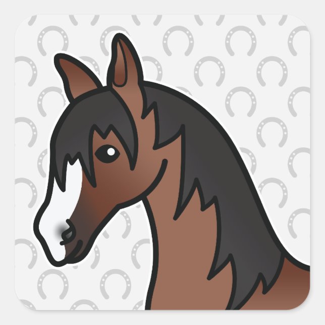 Pegatina Cuadrada Cabeza de caballo de dibujos animados marrón (Anverso)
