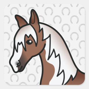 Pegatina Cuadrada Cabeza de caballo de dibujos animados Pinto marrón