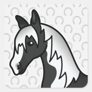 Pegatina Cuadrada Cabeza de caballo de dibujos animados Pinto negro