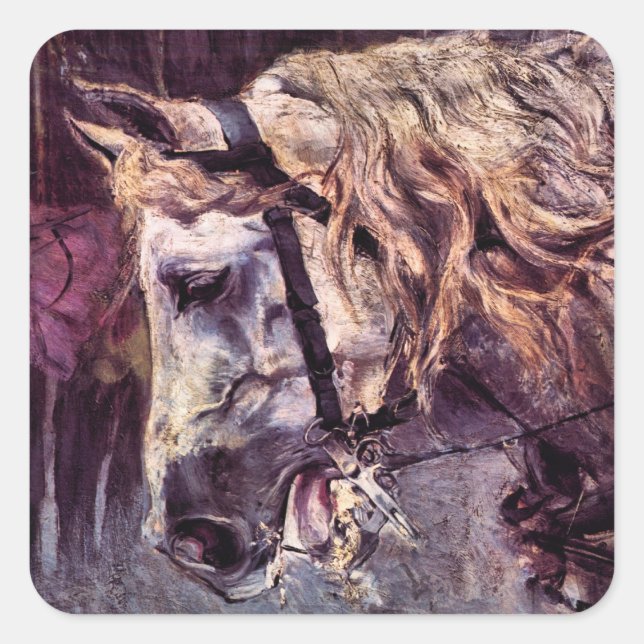 Pegatina Cuadrada Cabeza de caballo por Giovanni Boldini, Arte Vinta (Anverso)