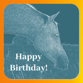 Pegatina Cuadrada Cabeza de caballo Turquoise Feliz cumpleaños