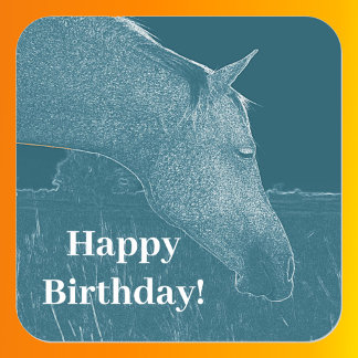 Pegatina Cuadrada Cabeza de caballo Turquoise Feliz cumpleaños