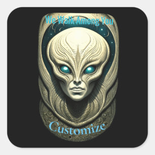 Pegatina Cuadrada Cabeza de cráneo de Alien Thunder_Cove