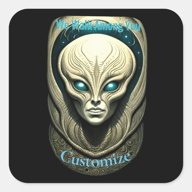 Pegatina Cuadrada Cabeza de cráneo de Alien Thunder_Cove (Anverso)