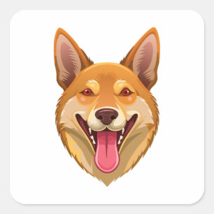 Pegatina Cuadrada Cabeza de dingo perro salvaje australiano