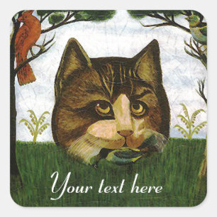 Pegatina Cuadrada Cabeza de gato vintage (Gato de Cheshire)